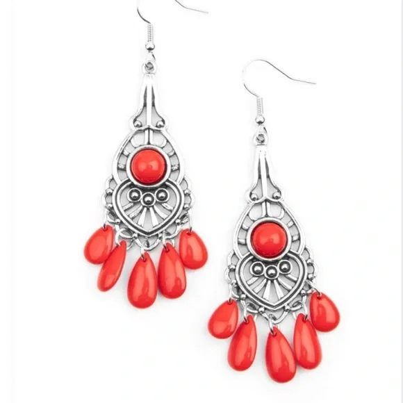 Paparazzi Earring / Fruity Tropics / Red - Picture 1 of 7